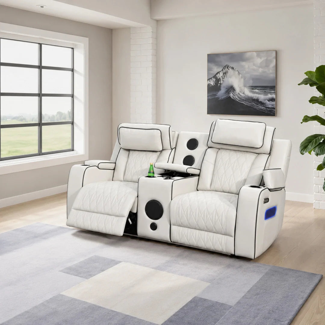 Osman Smart Leather 3+2 Seater Sofa with Built-in Speakers, Wireless Charging, USB-C, RGB LED & Electric Headrests