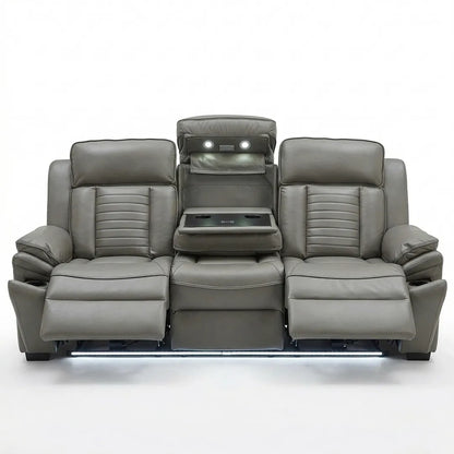 Savilla Electric Leather Recliner Sofa Set – 3+2 Seater with Cup Holders, USB & Type-C Charging Ports, LED Lighting & Wireless Charging, Black & Grey