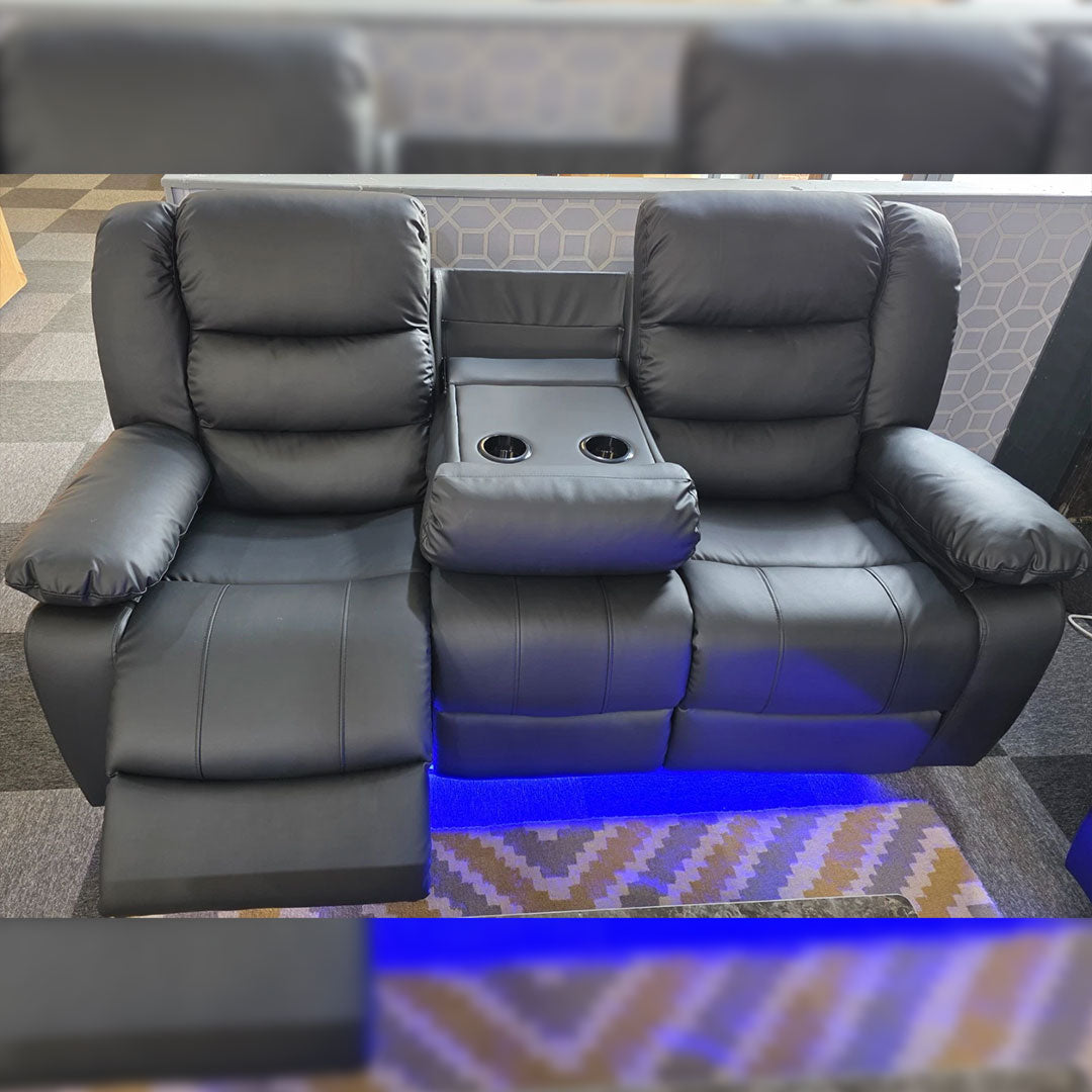 MNS Roma Leather Electric Recliner Sofa with Cupholders - 3+2 Seater Sofa - Black , Grey(3+2 Seater)