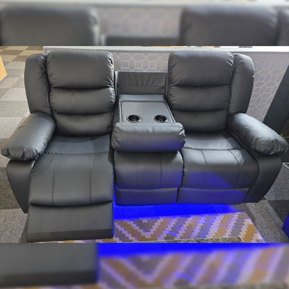 MNS Roma Leather Electric Recliner Sofa with Cupholders - 3+2 Seater Sofa - Black , Grey(3+2 Seater)