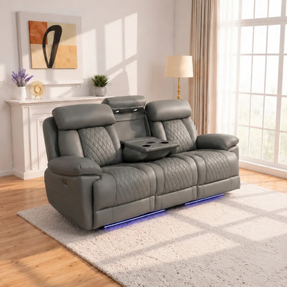Carlisle 3+2 Seater Leather Recliner Sofa Set with LED Lights, Cooling Cup Holders, USB-C and Storage