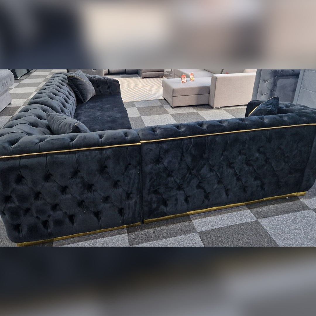 Toronto Chesterfield Corner Sofa Black & Gold