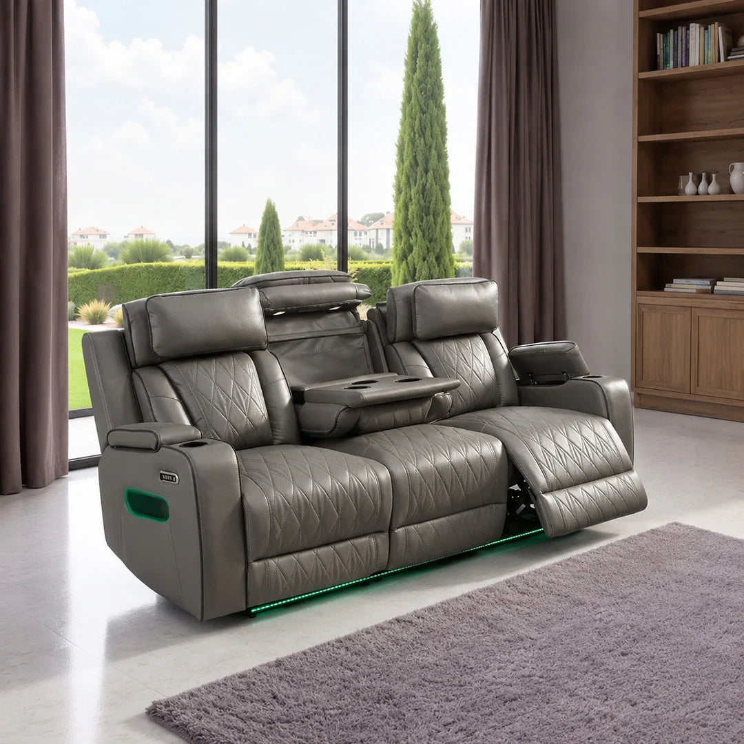 Osman Smart Leather 3+2 Seater Sofa with Built-in Speakers, Wireless Charging, USB-C, RGB LED & Electric Headrests