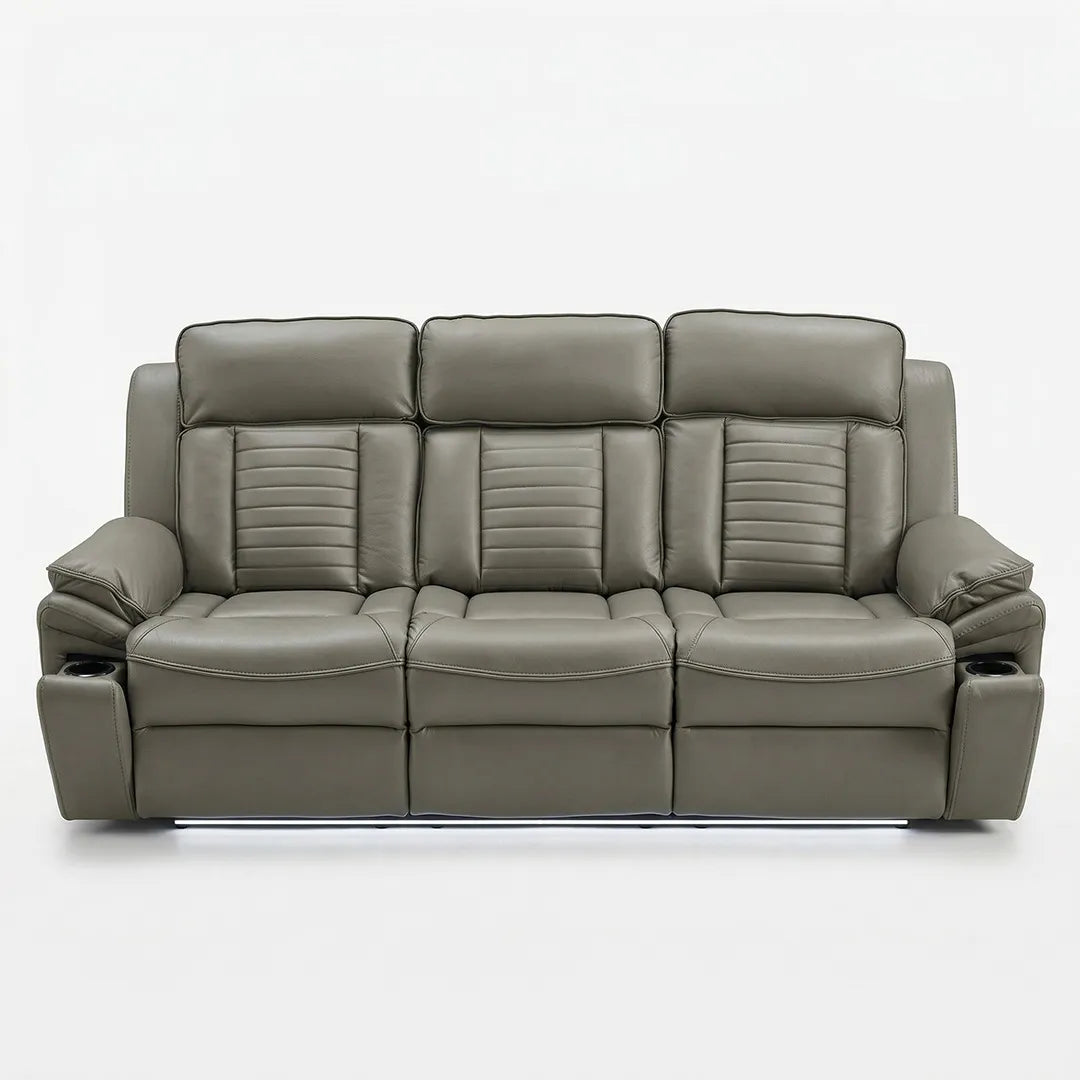 Savilla Electric Leather Recliner Sofa Set – 3+2 Seater with Cup Holders, USB & Type-C Charging Ports, LED Lighting & Wireless Charging, Black & Grey