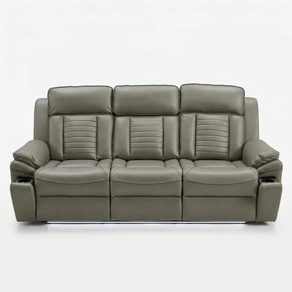 Savilla Electric Leather Recliner Sofa Set – 3+2 Seater with Cup Holders, USB & Type-C Charging Ports, LED Lighting & Wireless Charging, Black & Grey
