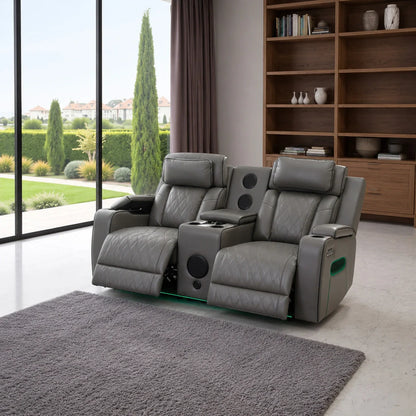 Osman Smart Leather 3+2 Seater Sofa with Built-in Speakers, Wireless Charging, USB-C, RGB LED & Electric Headrests
