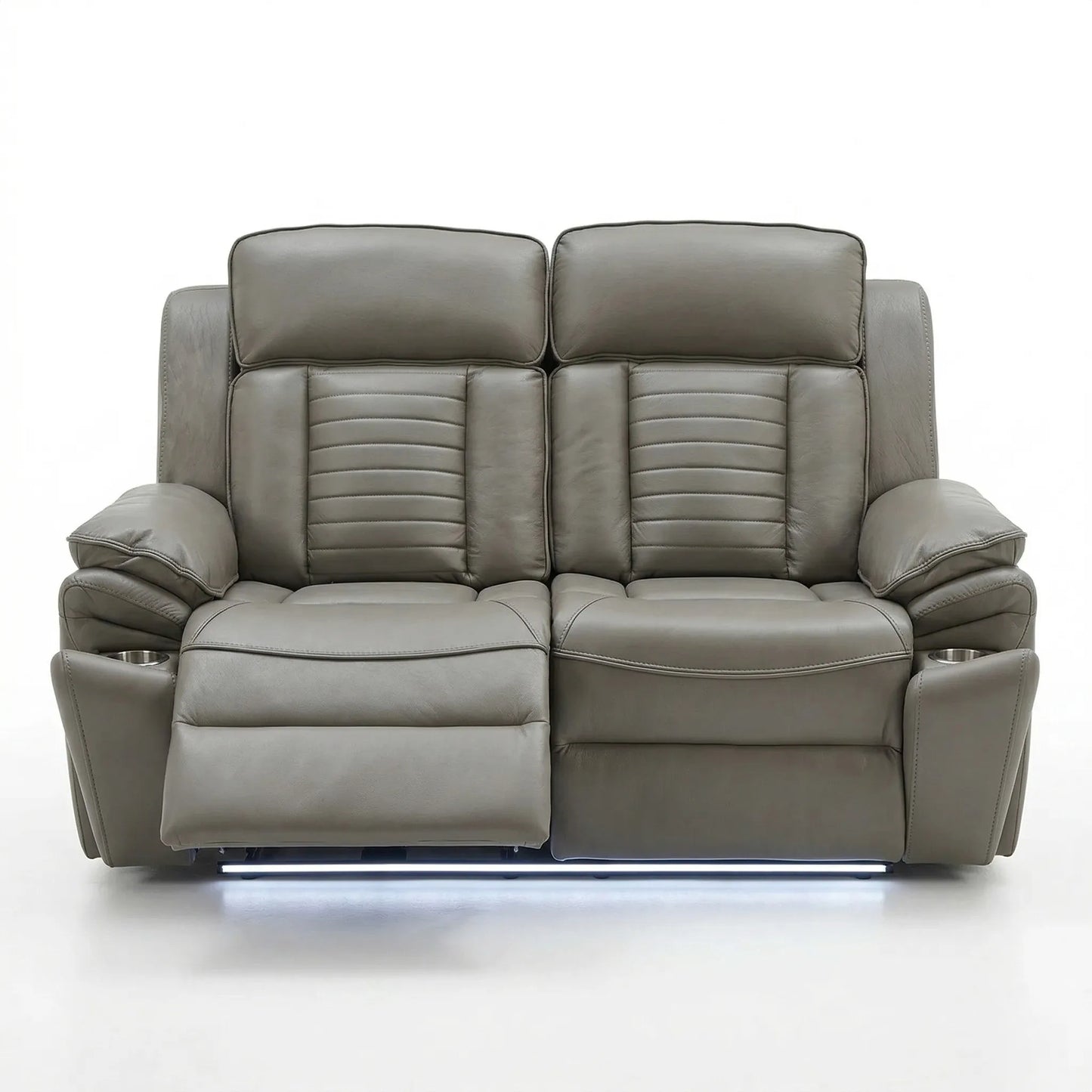 Savilla Electric Leather Recliner Sofa Set – 3+2 Seater with Cup Holders, USB & Type-C Charging Ports, LED Lighting & Wireless Charging, Black & Grey