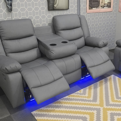 MNS Roma Leather Electric Recliner Sofa with Cupholders - 3+2 Seater Sofa - Black , Grey(3+2 Seater)