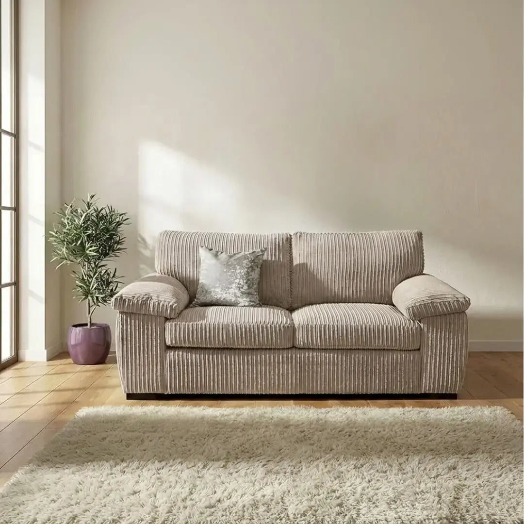 Jumbo Cord 3+2 Seater Sofa Set – Ultra-Soft Deep Cushions, Solid Build & Timeless Design Available in Grey, Black & Cream
