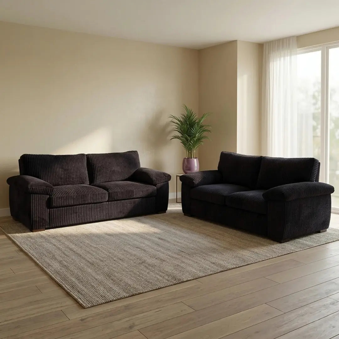 Jumbo Cord 3+2 Seater Sofa Set – Ultra-Soft Deep Cushions, Solid Build & Timeless Design Available in Grey, Black & Cream
