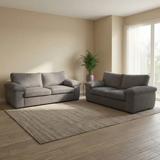 Jumbo Cord 3+2 Seater Sofa Set – Ultra-Soft Deep Cushions, Solid Build & Timeless Design Available in Grey, Black & Cream