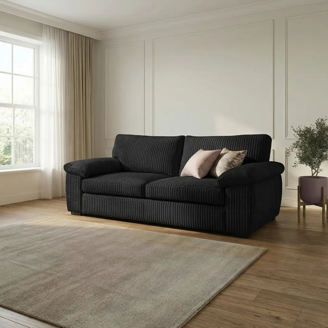 Jumbo Cord 3+2 Seater Sofa Set – Ultra-Soft Deep Cushions, Solid Build & Timeless Design Available in Grey, Black & Cream