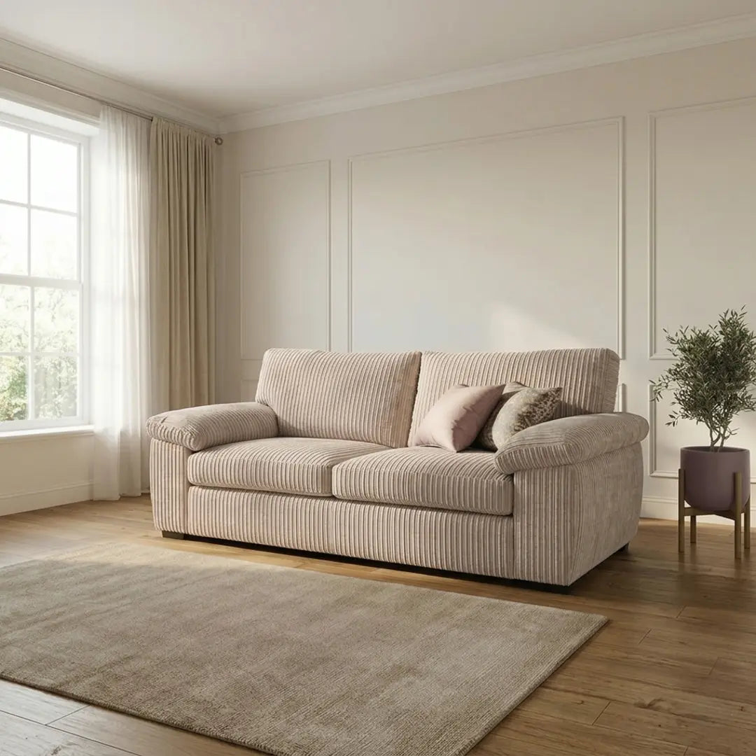Jumbo Cord 3+2 Seater Sofa Set – Ultra-Soft Deep Cushions, Solid Build & Timeless Design Available in Grey, Black & Cream
