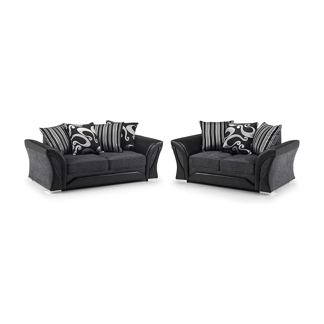 Amazing Sofas 3+2 SHANNON FARROW LARGE SOFA CHENILLE FABRIC GREY (GREY BLACK). Fire resistant as per British Standards, foam filled seats for comfort