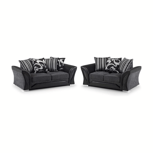 Amazing Sofas 3+2 SHANNON FARROW LARGE SOFA CHENILLE FABRIC GREY (GREY BLACK). Fire resistant as per British Standards, foam filled seats for comfort