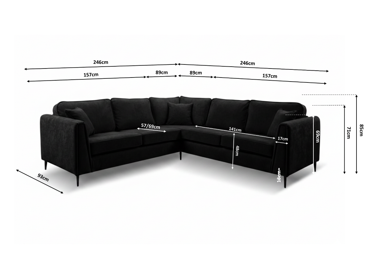 Ascot Black Corner Sofa Boston Fabric