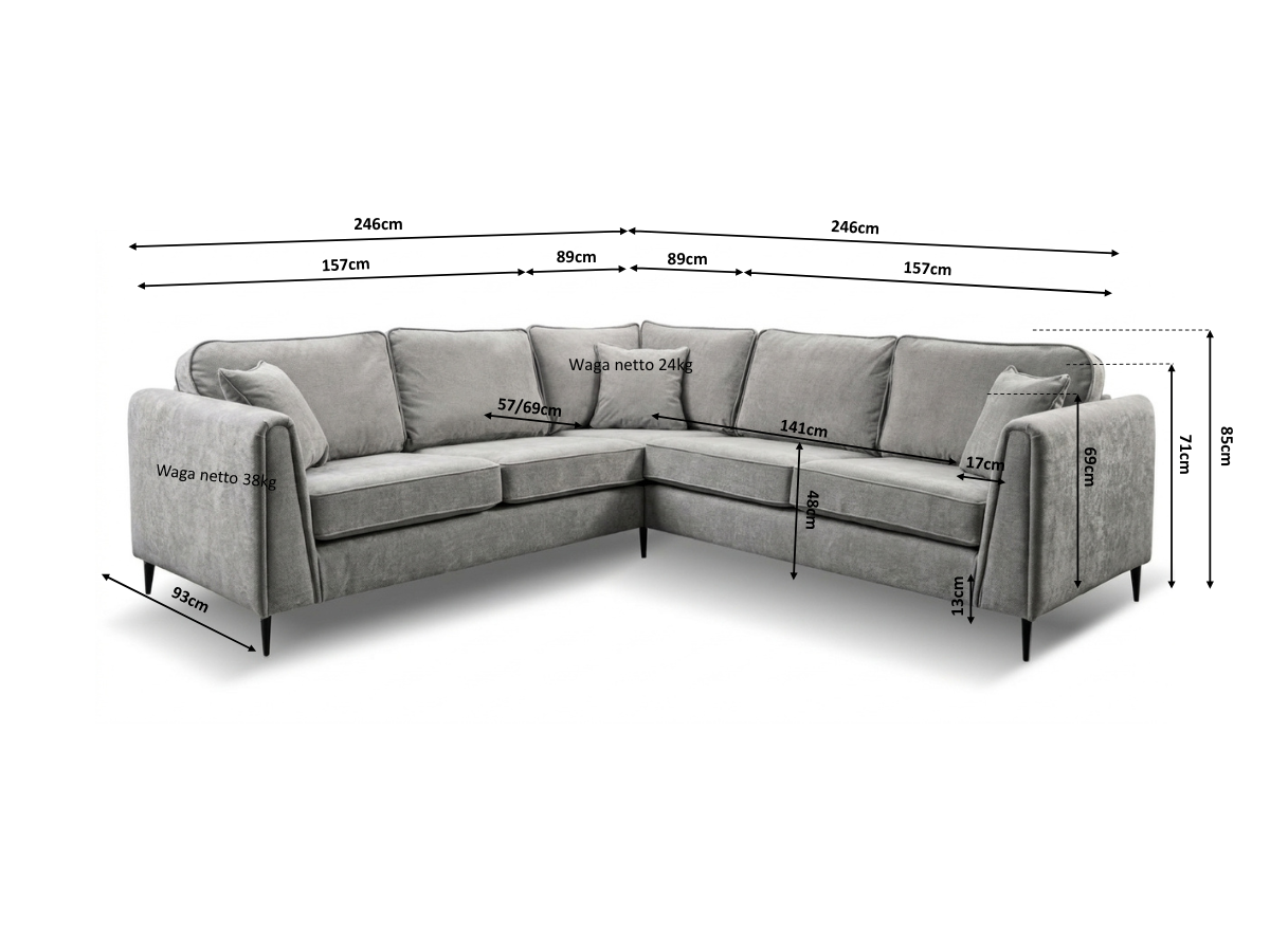 Ascot Light Grey Corner Sofa Boston Fabric