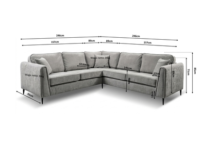 Ascot Light Grey Corner Sofa Boston Fabric