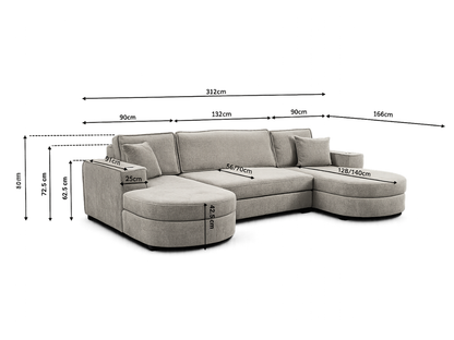 Belrosa Enzo Cream U Shaped Sofa Bed with Storage