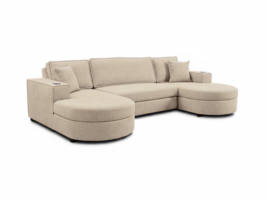 Belrosa Enzo Cream U Shaped Sofa Bed with Storage
