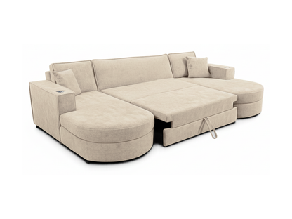 Belrosa Enzo Cream U Shaped Sofa Bed with Storage