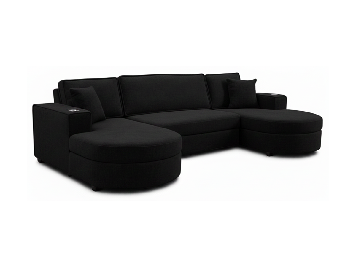 Belrosa Enzo Black U Shaped Sofa Bed with Storage
