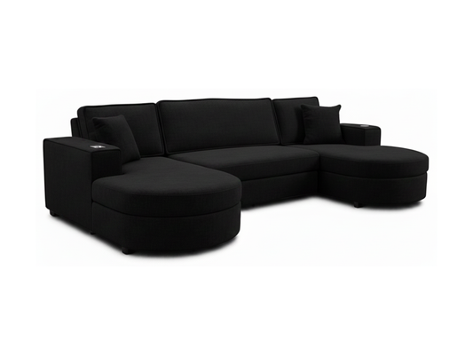 Belrosa Enzo Black U Shaped Sofa Bed with Storage