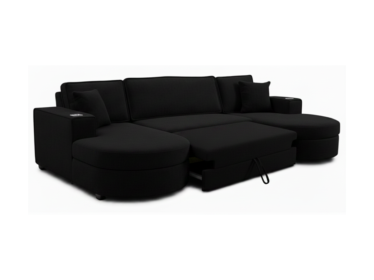 Belrosa Enzo Black U Shaped Sofa Bed with Storage