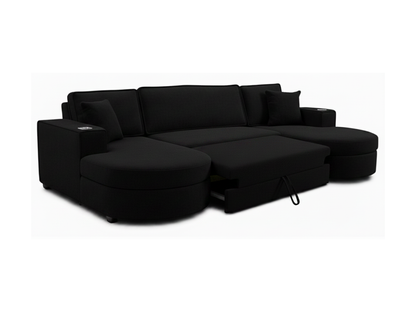 Belrosa Enzo Black U Shaped Sofa Bed with Storage