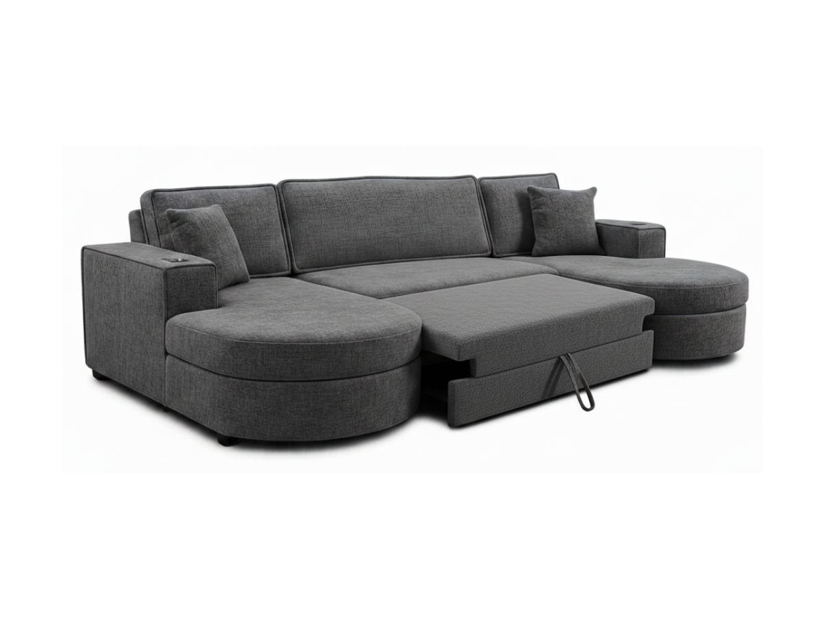 Belrosa Enzo Slate Grey U Shaped Sofa Bed with Storage