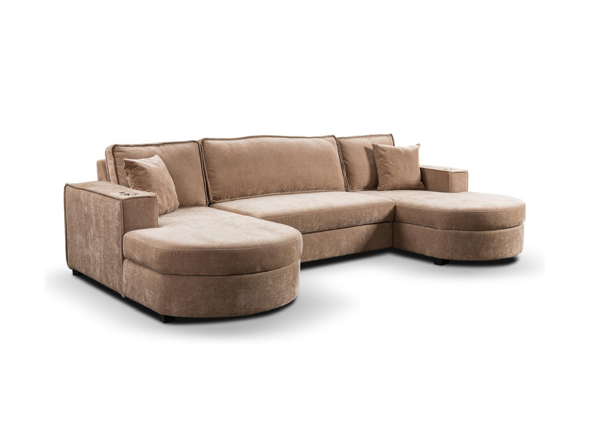 Belrosa U Shape Sofa Bed with Storage Mocha Kensington Fabric