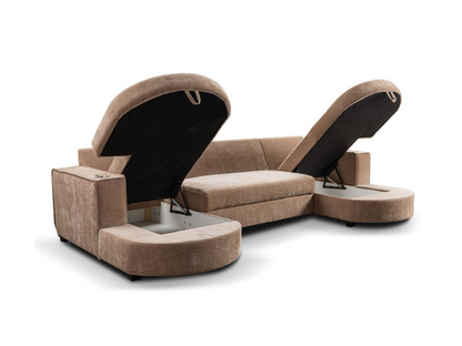 Belrosa U Shape Sofa Bed with Storage Mocha Kensington Fabric