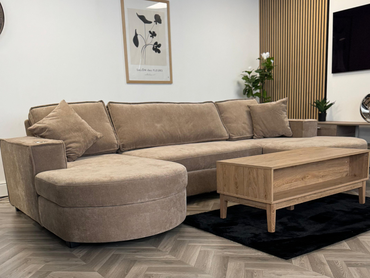 Belrosa U Shape Sofa Bed with Storage Mocha Kensington Fabric