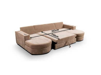 Belrosa U Shape Sofa Bed with Storage Mocha Kensington Fabric