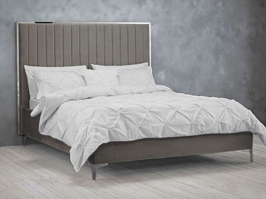 Berkeley Bed Frame Soft Mink Grey Plush Velvet with Headboard