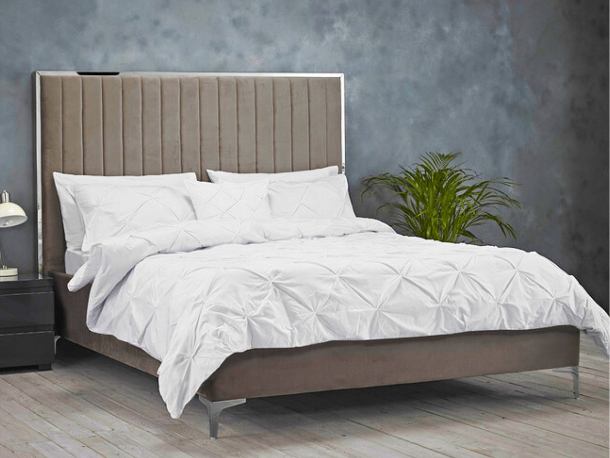 Berkeley Bed Frame Soft Mink Grey Plush Velvet with Headboard