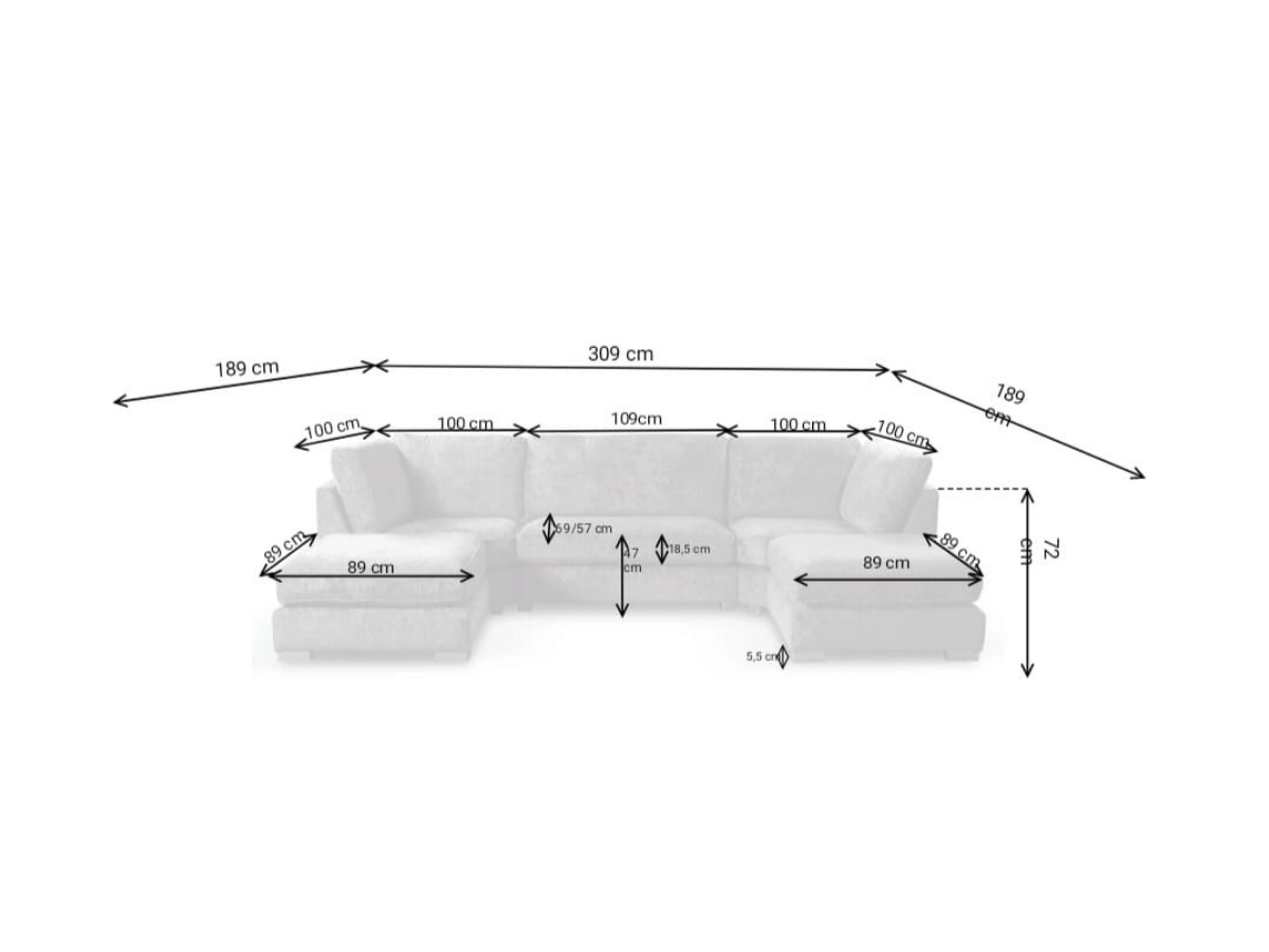 Primrose U Shape Sofa in Cream Kensington Fabric