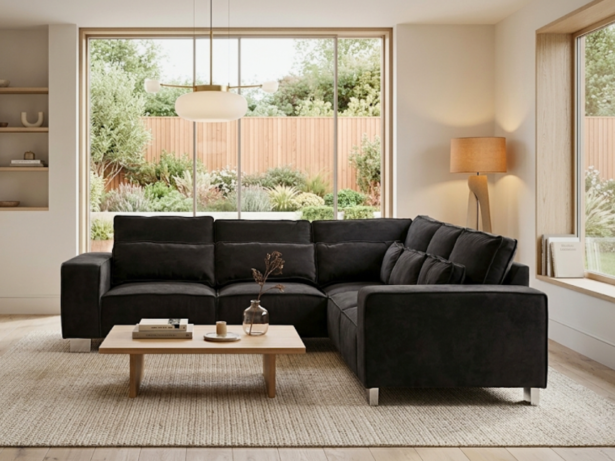 Broadgate Corner Sofa Black Kensington Fabric
