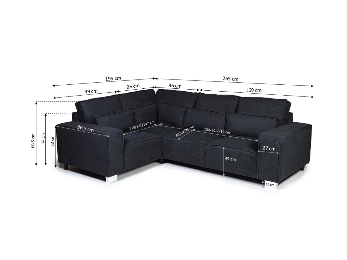 Broadgate 4 Seater Sofa Left Facing Black Kensington Fabric