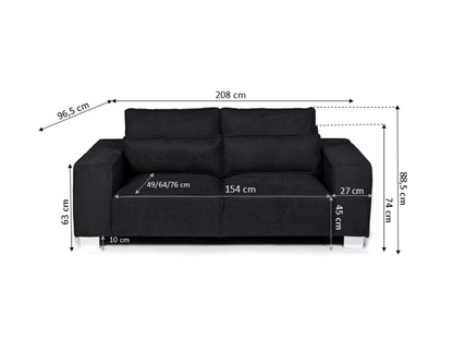 Broadgate 3 Seater Sofa Black Kensington Fabric
