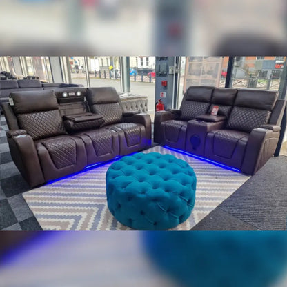 MNS Florida Music Electric Recliners 3+2 Seater Leather Sofa (Black, Grey) Blutooth Speakers/LED LIGHTS/USB CHARGER