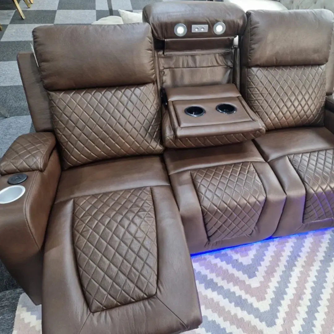 MNS Florida Music Electric Recliners 3+2 Seater Leather Sofa (Black, Grey) Blutooth Speakers/LED LIGHTS/USB CHARGER