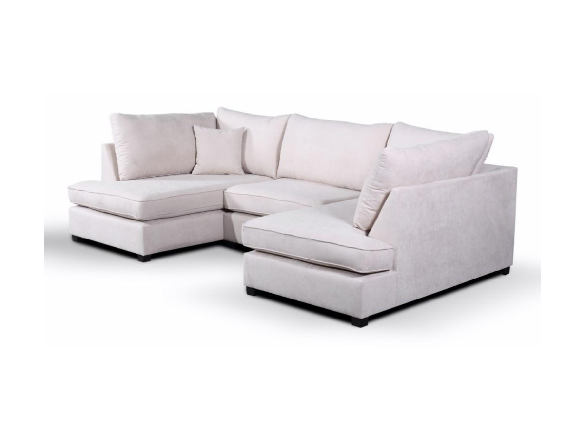 Carnaby Cream Small U Shaped Sofa with Footstool