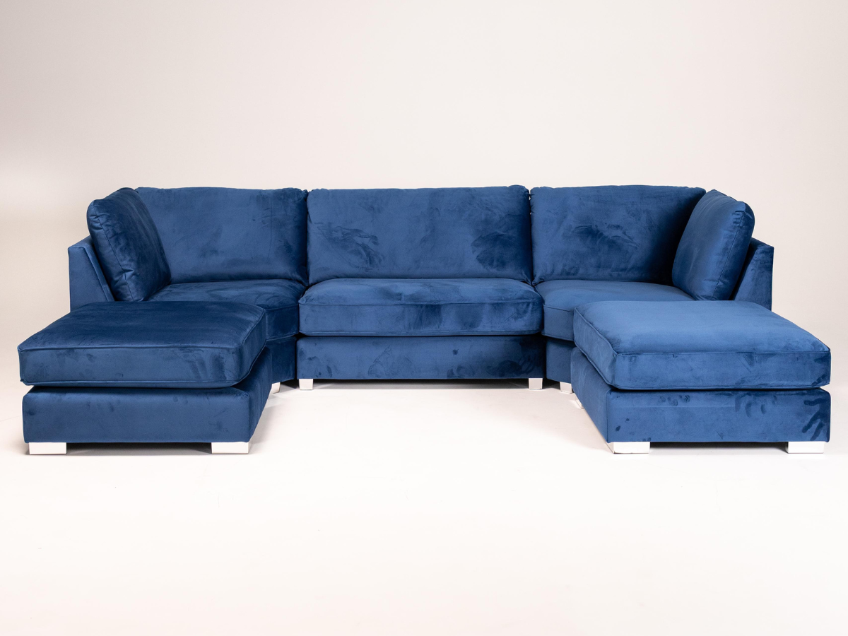 Casa U-Shaped Sofa Blue Plush Velvet