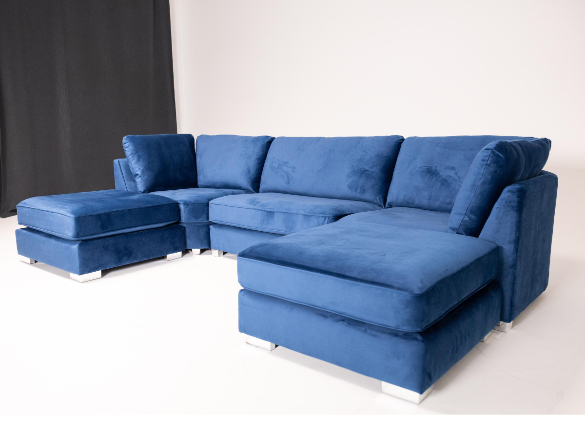 Casa U-Shaped Sofa Blue Plush Velvet