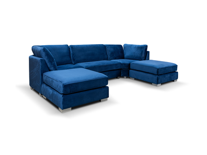 Casa U-Shaped Sofa Blue Plush Velvet