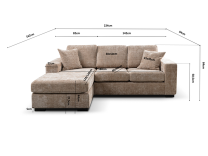 Chestnut Chaise Sofa Beige Enzo Fabric
