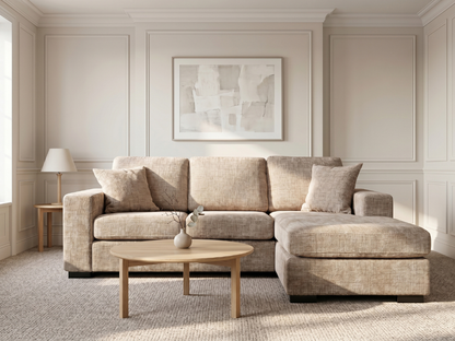 Chestnut Chaise Sofa Beige Enzo Fabric