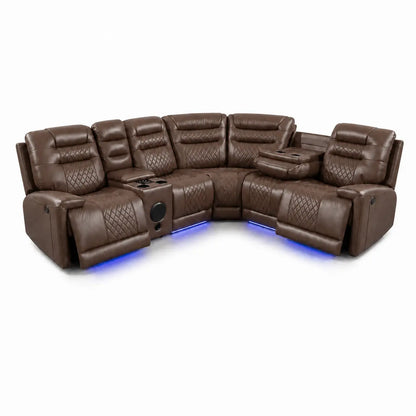 MNS Halifax Music Leather Electric Recliner Corner Sofa - Black, Grey or Brown