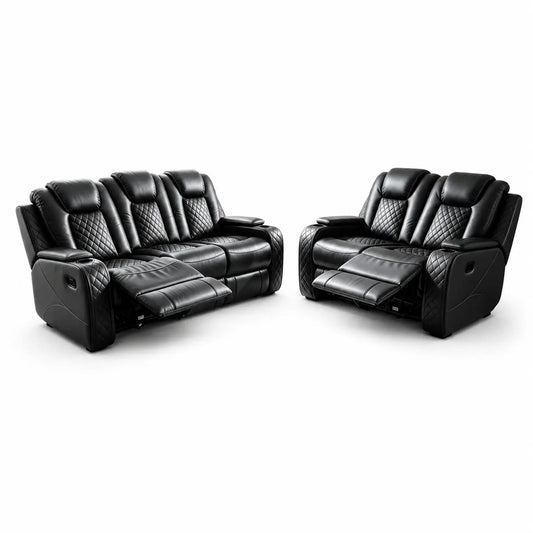 MNS Antalya 3+2 Seater Leather Recliner Sofa Set – Available in Black, Grey & Brown